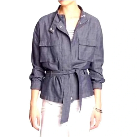 Banana Republic Jackets & Blazers - Banana Republic Belted Chambray Lightweight Jacket Size Small Blue Snap Zipper